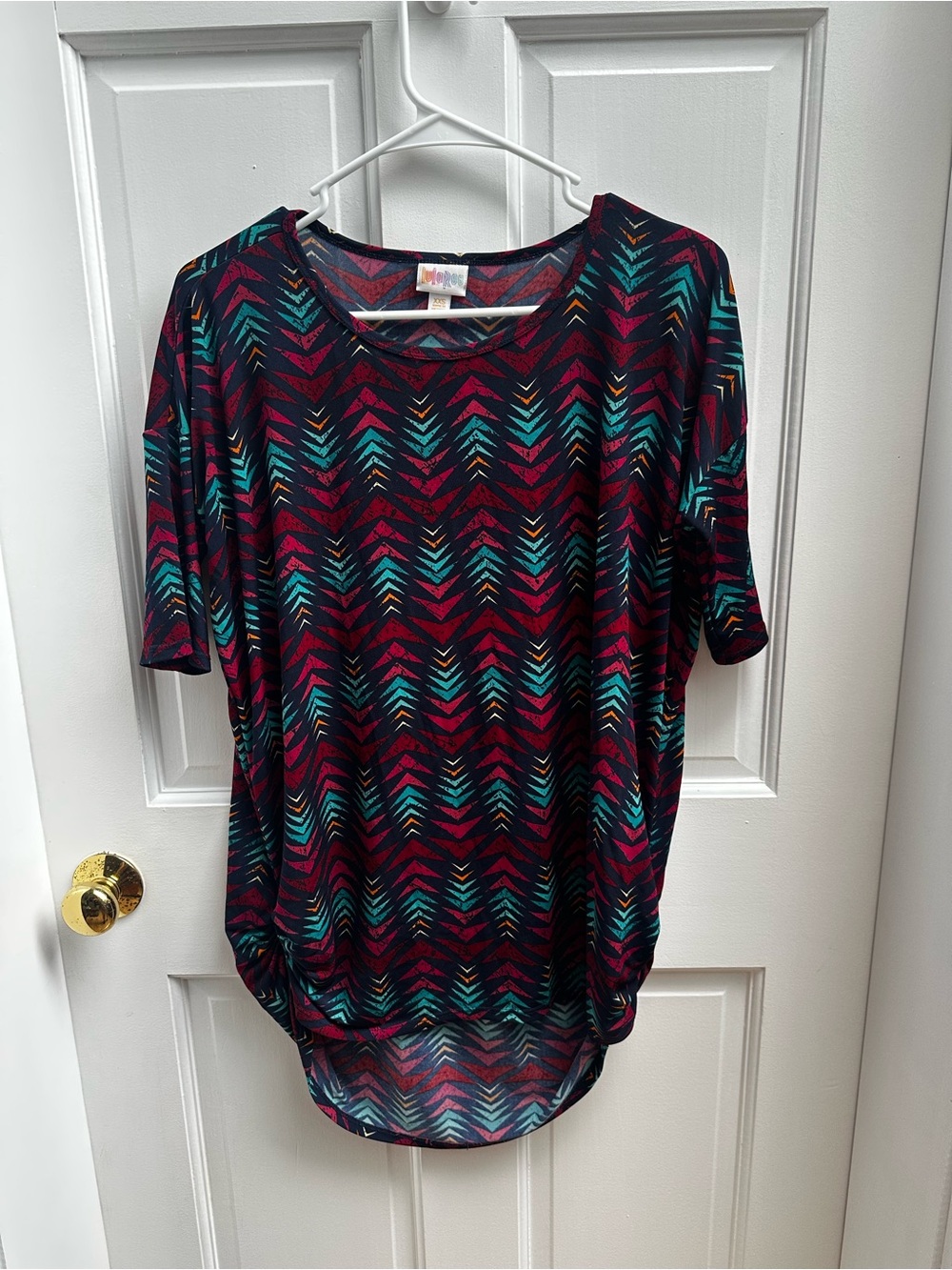 LuLaRoe Short Sleeve Tunic Top - Teal & Burgundy